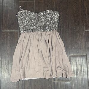 Parker Sequin Strapless Mini Dress - Silver and Tan
